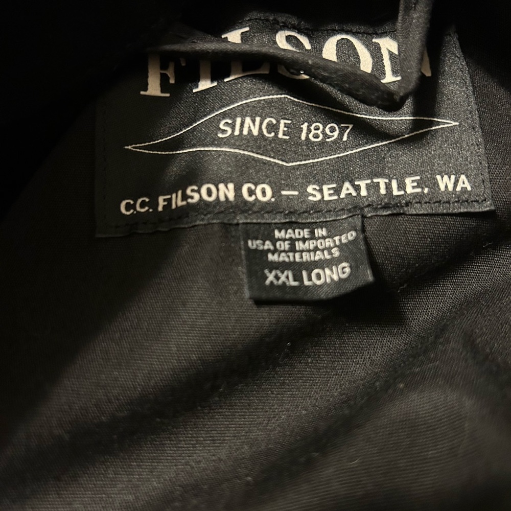 Filson waxed canvas long coat